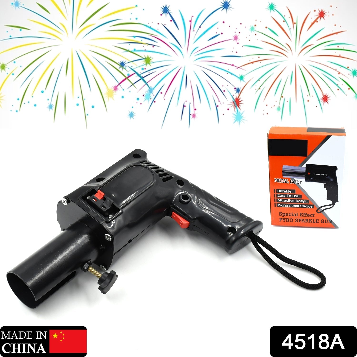 4518A PYRO PARTY METAL GUN HAND HELD GUN TOY FOR PARTIES FUNCTIONS EVENTS AND ALL KIND OF CELEBRATIONS, PLASTIC GUN, (PYROS NOT INCLUDED) DeoDap