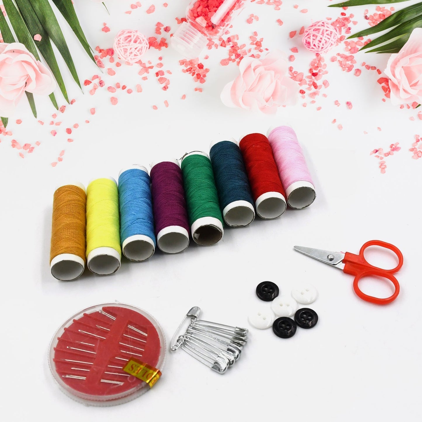 6573 Double Layer Small & Portable Travel Sewing Kits Box with Color Needle Threads Scissor pin Hand Work Sewing Box Handwork Sewing Accessories