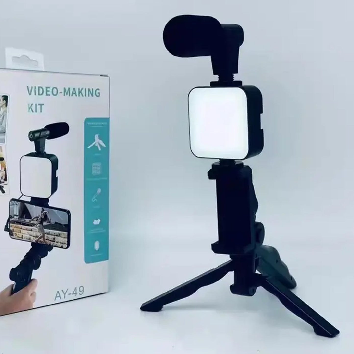 6054 Vlogging Kit for Video Making with Mic Mini Tripod Stand, LED Light & Phone Holder Clip for Making Videos DeoDap