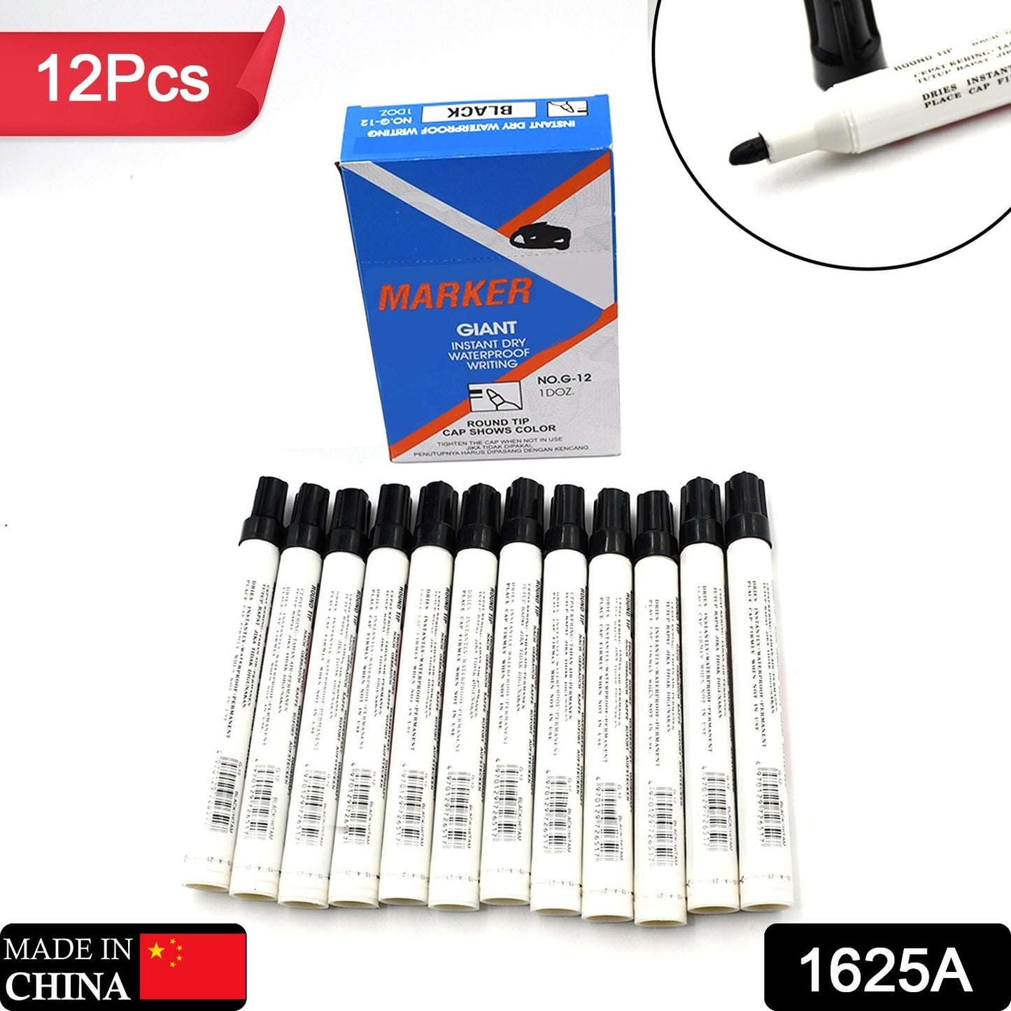 1625a BLACK PERMANENT MARKER LEAK PROOF MARKER CRAFTWORKS, SCHOOL PROJECTS AND OTHER | SUITABLE FOR OFFICE AND HOME USE (PACK OF 12 PC)