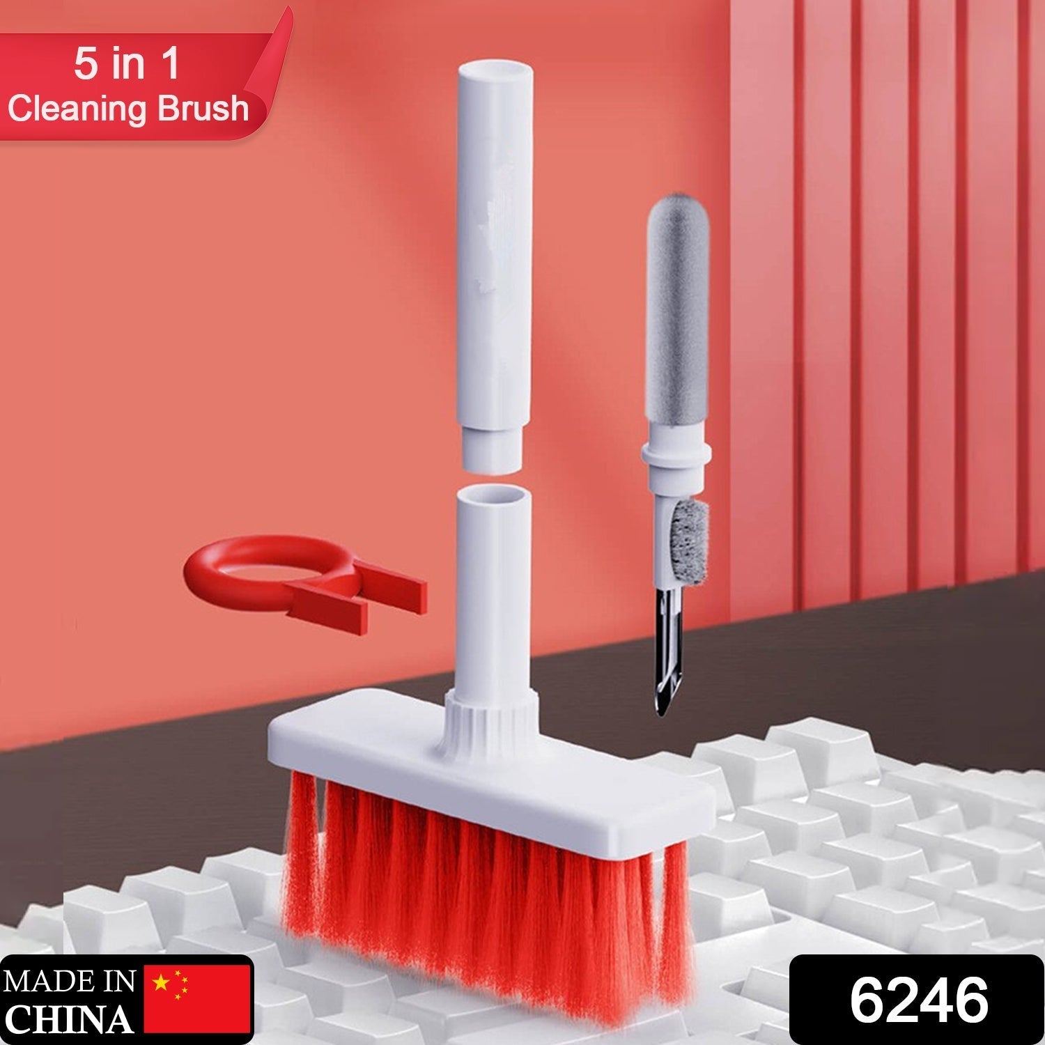 6246 5in1 Multi-Function Soft Dust Clean Bush for Computer Cleaning, with Corner Gap Duster Keycap Puller Remover for Gamer Pc (White) DeoDap