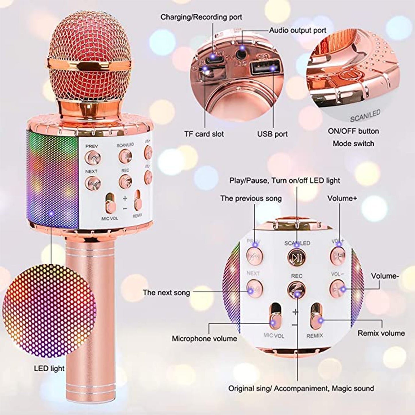 6438 Wireless Bluetooth Recording Condenser Handheld Microphone Bluetooth Speaker Audio Recording Karaoke with Mic (Multicolor 1 Pc) DeoDap