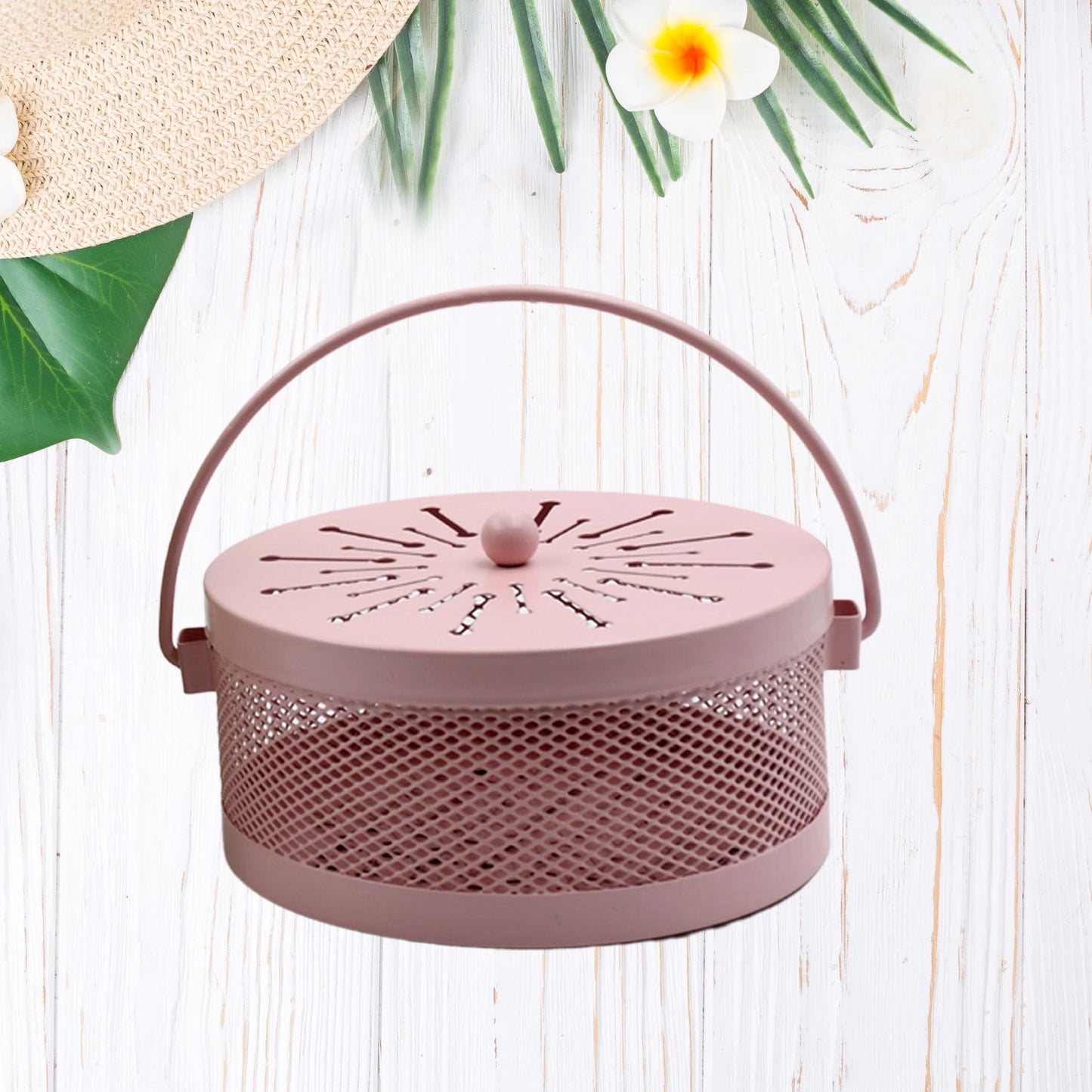 1321 Decorative Mosquito Coil Holder Mosquito Coil Container, Incense Holder Safe Burning Coil Tray for Home Patio Pool Side Outdoor, Metal Tray
