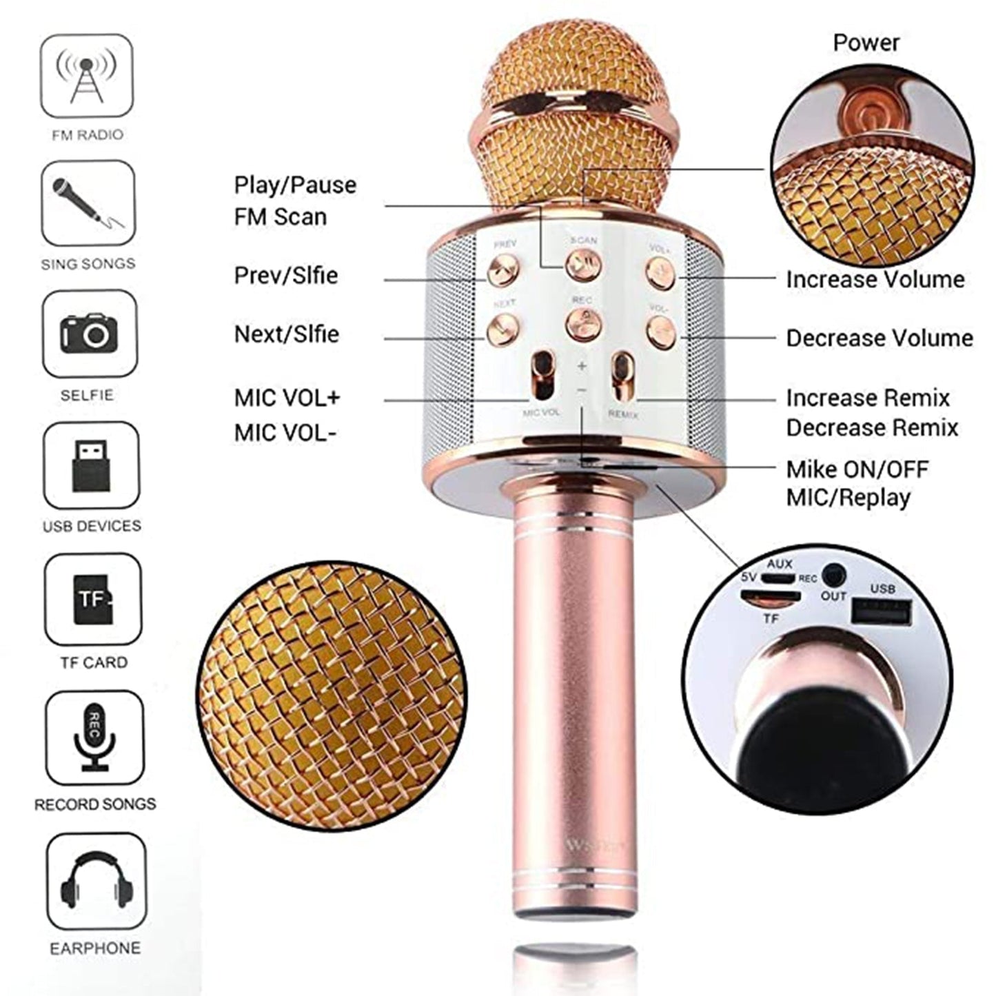 6438 Wireless Bluetooth Recording Condenser Handheld Microphone Bluetooth Speaker Audio Recording Karaoke with Mic (Multicolor 1 Pc) DeoDap