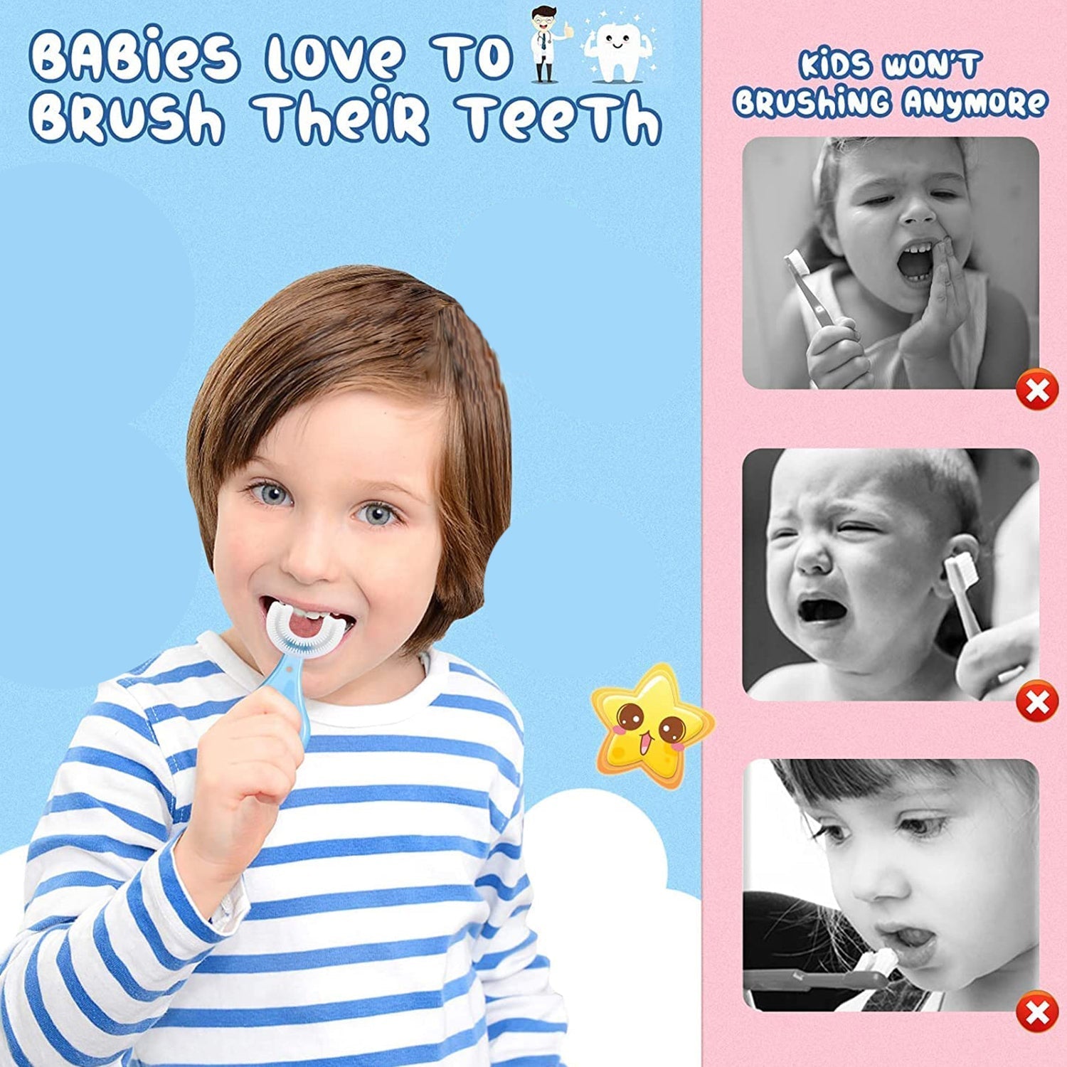 4003 U-Shaped Toothbrush for Kids Manual Whitening Toothbrush Silicone Brush Head for Kids Children Infant Toothbrush For 2-6 Years DeoDap