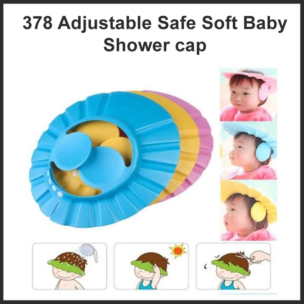 0378 Adjustable Safe Soft Baby Shower cap 