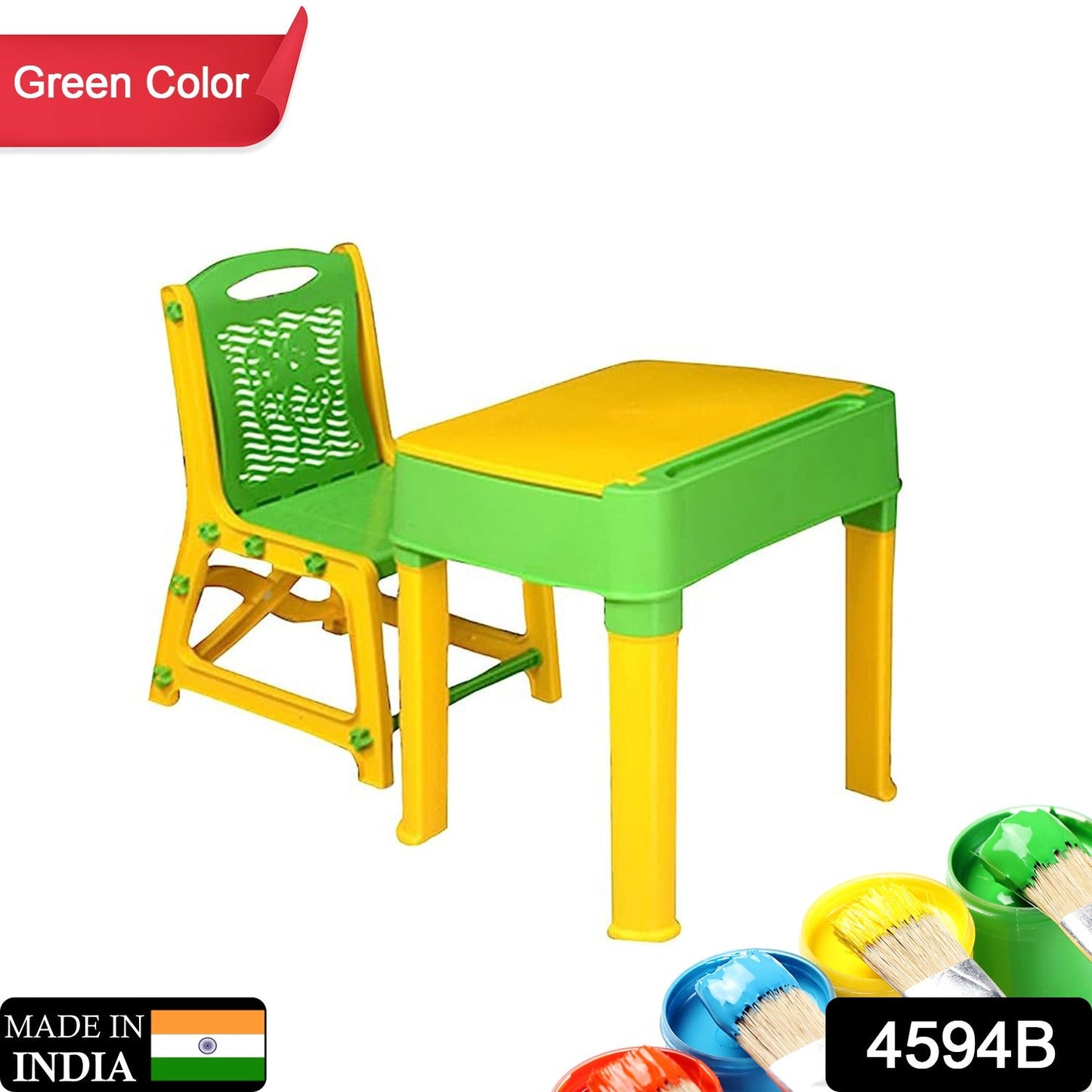 4594B Study Table with Chair Set use for Study| Laptop| |Desk| Class Room |Study Room| School | kids table and chair, Plastic Study Table (Yellow and Green)